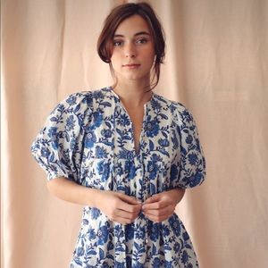 Mille Saffron Dress in Blue Floral—Size XS